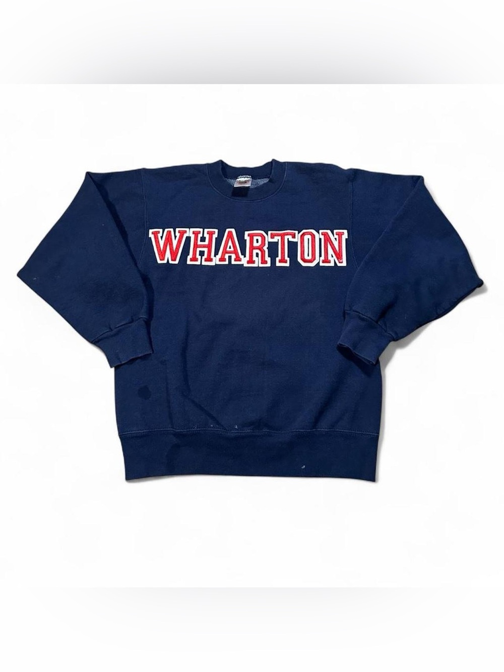 Vintage Men’s Wharton Navy Blue Red Embroidered‎ Fruit of the Loom Sweatshirt S